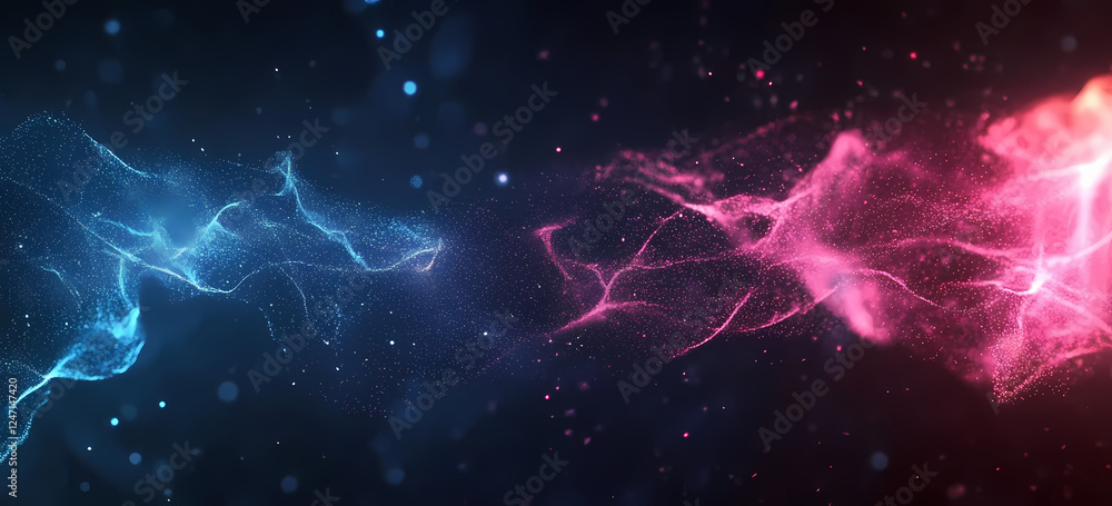 Abstract digital background with blue and red glowing lights, data flow concept. Big Data technology wallpaper Abstract digital background with blue and red glowing lights, data flow concept. Big Data technology wallpaper