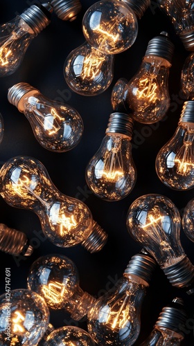 Unique white light bulb stands out among black bulbs on a dark surface