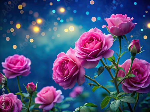 Wallpaper Mural Pink Roses Bloom Night Sky Photography AI Art, Romantic Pink Roses, Night Sky, Blurred Background Torontodigital.ca