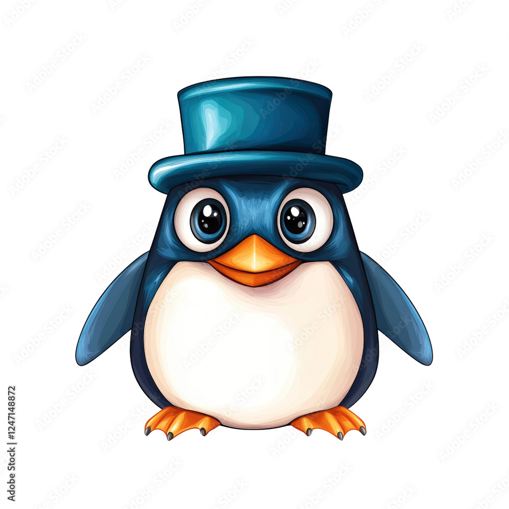 Obraz premium Adorable Cartoon Penguin in a Top Hat