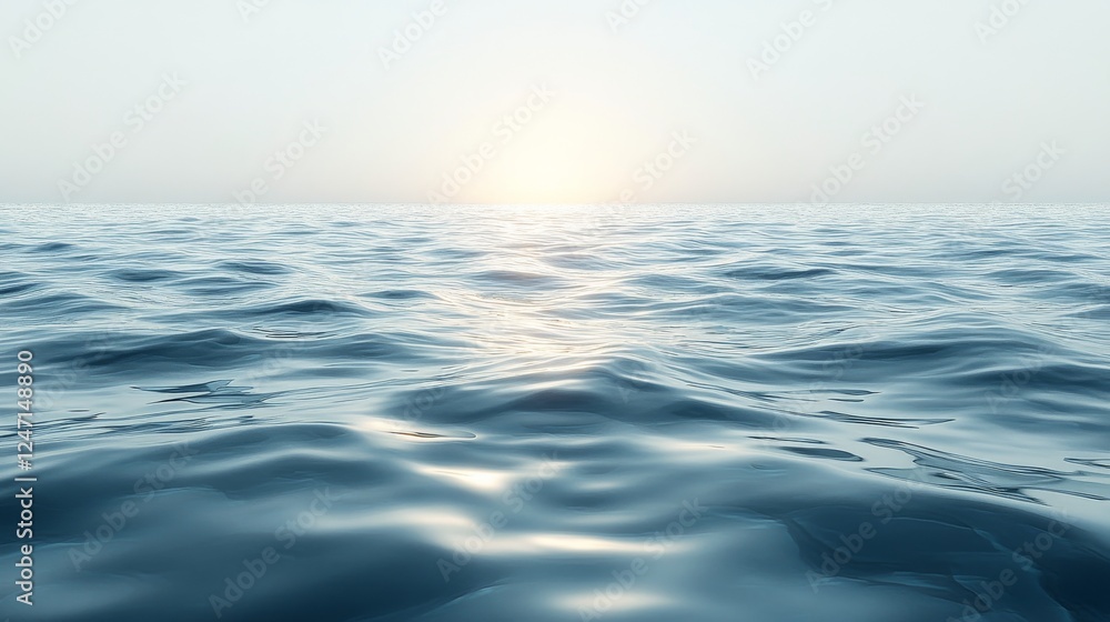 Fototapeta premium Ocean waves gently rolling under a hazy sky at dawn along a tranquil coastline