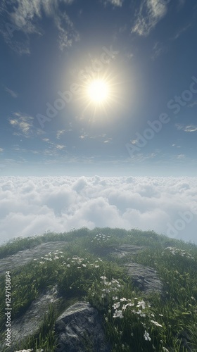 Bright sunlight breaking through clouds creating dramatic sky effect in black...