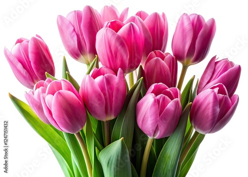 Pink Tulip Bouquet Silhouette on White