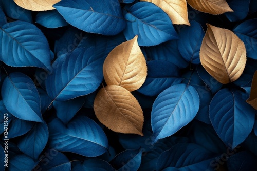 Bold contrast of vibrant blue and golden leaves creating a striking natural p...
