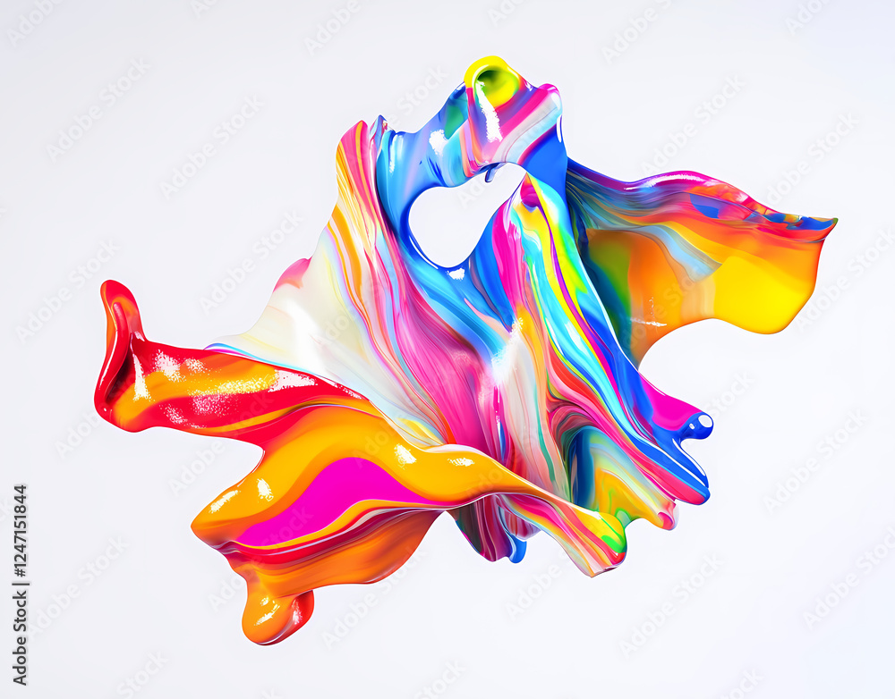 Fototapeta premium Colorful paint splashes on a white background, a rainbow-colored splash painting. A color explosion concept