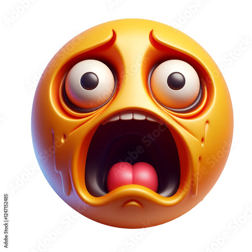 Face screaming in fear three-dimensional emoji. Gobsmacked emoticon isolated on white background