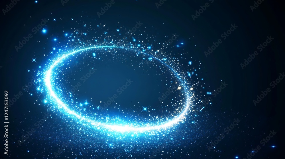 Glowing blue ring, cosmic dust, dark background, design element Glowing blue ring, cosmic dust, dark background, design element
