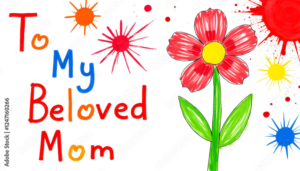 Obraz premium Colorful greeting to beloved mom with flower design