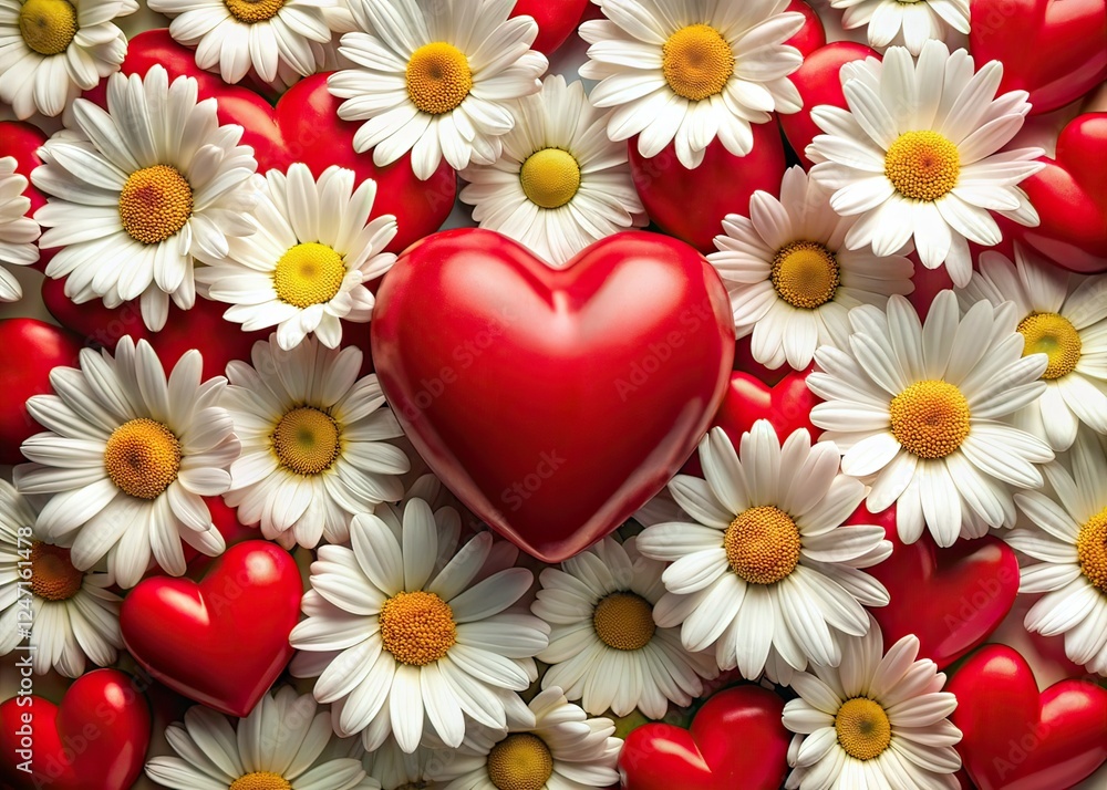 Obraz premium Red Hearts and White Flower Landscape Photography