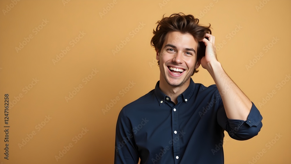 happy young man with a joyful smile, looking relaxed and confident isolated on a yellow background, stylish casual portrait with a positive and enthusiastic expression happy young man with a joyful smile, looking relaxed and confident isolated on a yellow background, stylish casual portrait with a positive and enthusiastic expression