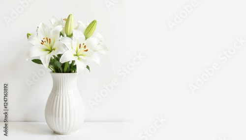 Wallpaper Mural Elegant white lilies in ceramic vase, minimalist interior decor Torontodigital.ca