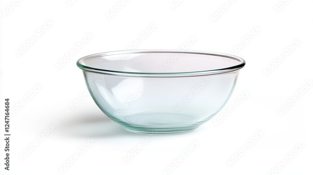 A single glass mixing bowl isolated on a white background, perfect for promoting kitchen products. A single glass mixing bowl isolated on a white background, perfect for promoting kitchen products.