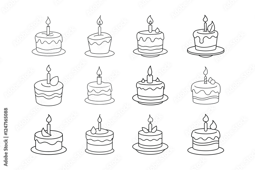 Hand Drawn Birthday Cake Outline Illustration Coloring Book Page for Kids Hand Drawn Birthday Cake Outline Illustration Coloring Book Page for Kids