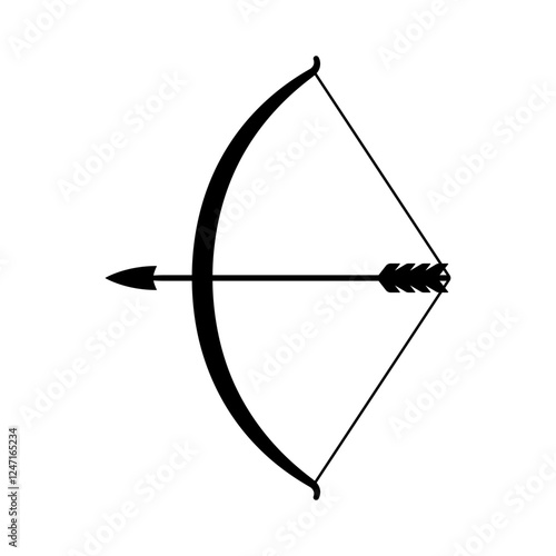 Bow and arrow icon. Black silhouette. Front and side view. Vector simple flat graphic illustration. Isolated object on white background. Isolate.