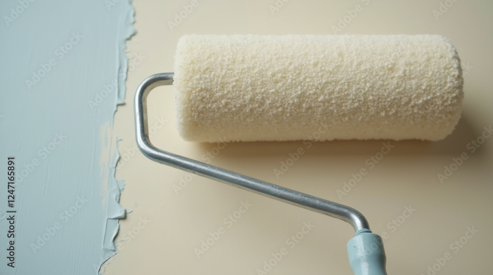 Obraz premium Painting a wall with a roller in a home renovation project during daylight