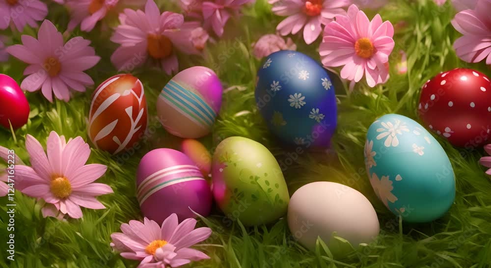 Grass decorated background easter eggs flower background design food nature spring egg green pink grass easter blue space holiday tradition scenic red beautiful celebration season colours bright 4K Grass decorated background easter eggs flower background design food nature spring egg green pink grass easter blue space holiday tradition scenic red beautiful celebration season colours bright 4K
