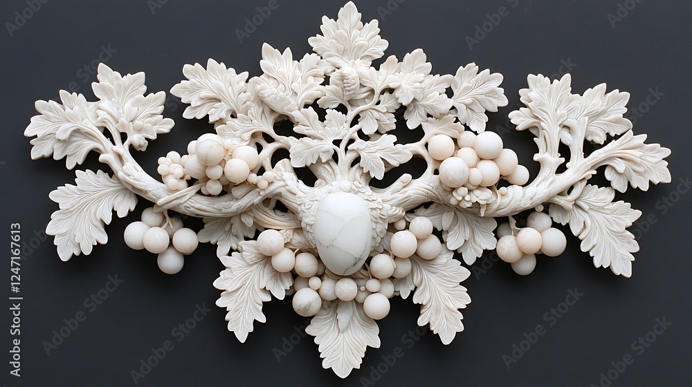 Intricate ivory carving of grapevines and leaves, showcasing detailed artistry and craftsmanship Intricate ivory carving of grapevines and leaves, showcasing detailed artistry and craftsmanship