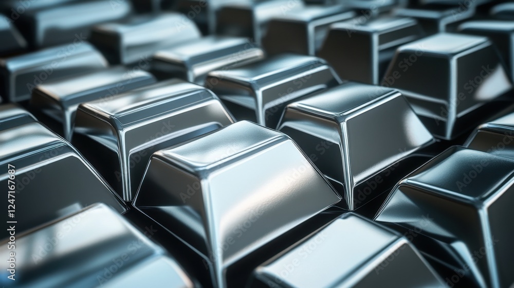 Fototapeta premium Abstract Metal Ingots: A Gleaming Array of Polished Cubes