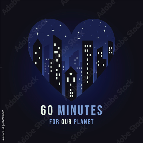Earth hour day minimalistic poster design flat vector illustration