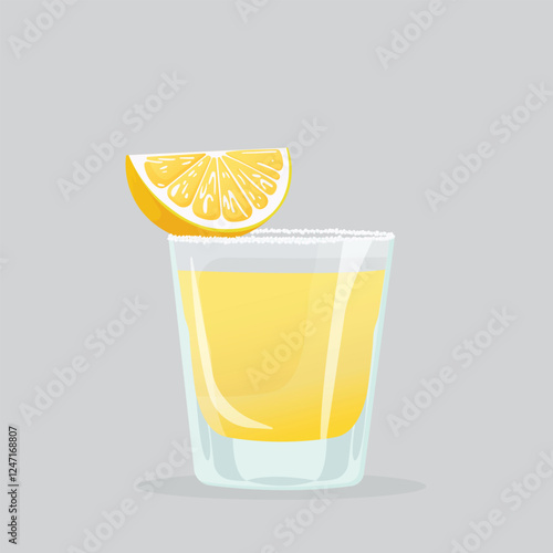 Tequila shot with salt and lemon isolated flat vector illustration