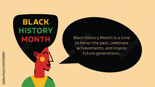 A modern and vibrant web template celebrating Black History Month, featuring a vector stylized portrait with bold afro typography and a speech bubble