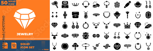 Jewelry Solid Editable Icons set. Vector illustration in modern thin solid style of jewelry icons:  rich, gem, gold, assets, expensive, etc