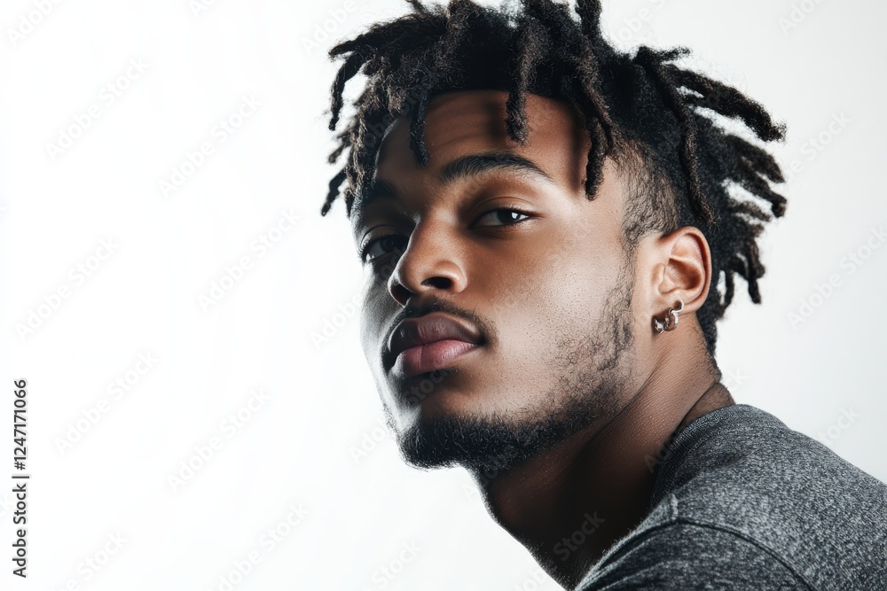 Stylish Young Man with Dreadlocks Posing in Studio Lighting Stylish Young Man with Dreadlocks Posing in Studio Lighting