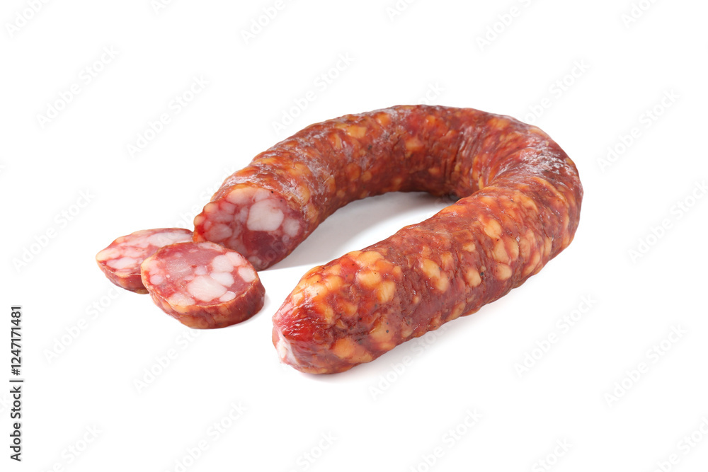 Delicious dry cured sausage isolated on white Delicious dry cured sausage isolated on white
