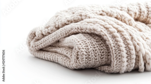Close-up of a cozy throw blanket isolated on a white background, perfect for promoting home textiles.