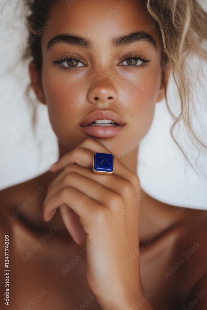 Sun-kissed beauty, adorned with lapis. Sun-kissed beauty, adorned with lapis.