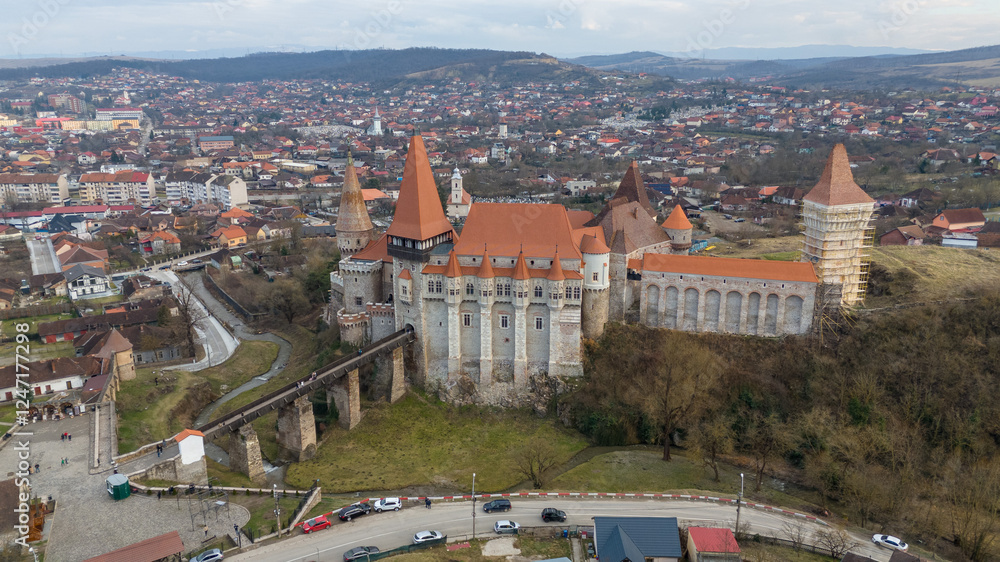 Fototapeta premium Corvin Castle or Castelul Corvinilor is a Gothic-Renaissance castle in Hunedoara, Romania