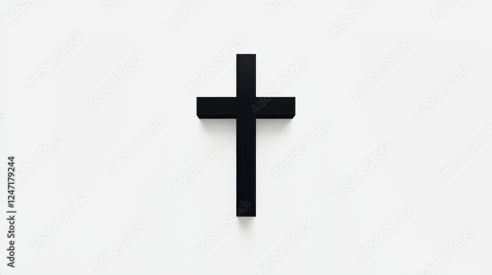 Contrast of a minimalist cross silhouette on a pure white background highlighting simplicity Contrast of a minimalist cross silhouette on a pure white background highlighting simplicity