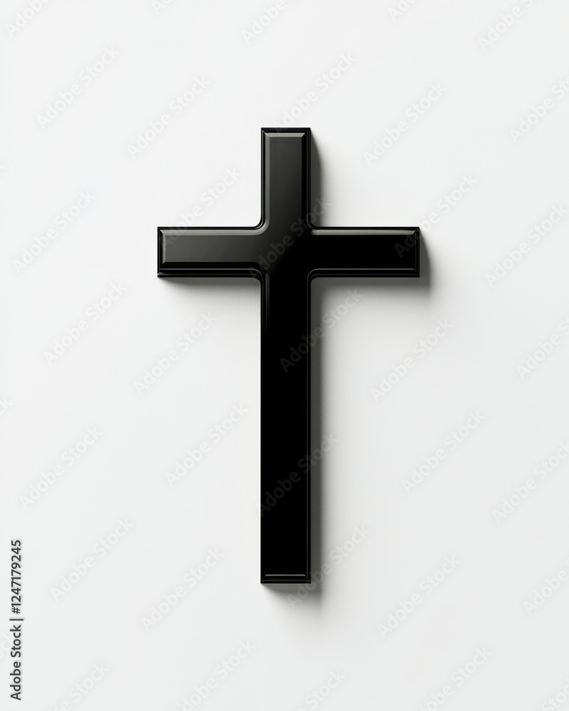 Minimalist silhouette of a cross on a pure white background showcasing religious symbolism in art Minimalist silhouette of a cross on a pure white background showcasing religious symbolism in art