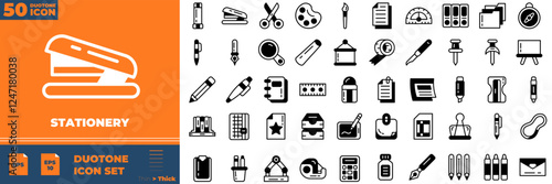 Stationery Duotone Editable Icons set. Vector illustration in modern thin duotone style of stationery icons: pen, write, pencil, note, edit, writer, document, etc