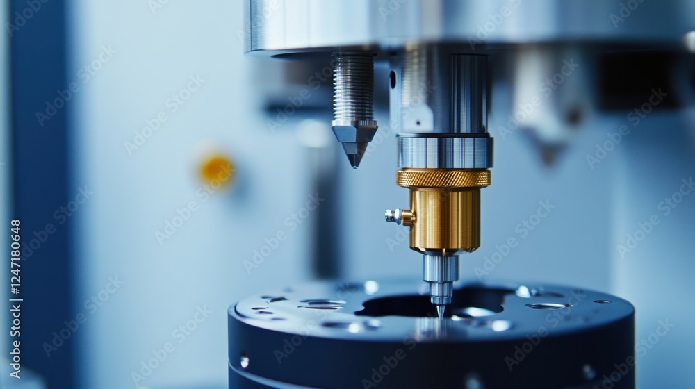 Close up of a high tech machine tool in a laboratory setting, showcasing cutting edge technology used in precision engineering and advanced manufacturing processes Close up of a high tech machine tool in a laboratory setting, showcasing cutting edge technology used in precision engineering and advanced manufacturing processes