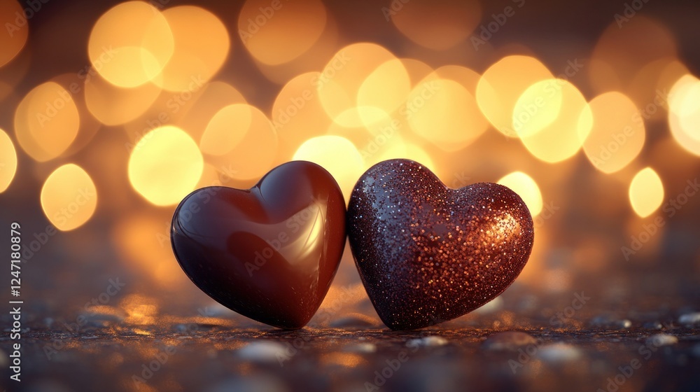Fototapeta premium Chocolate hearts, romantic bokeh, Valentine's, love, celebration