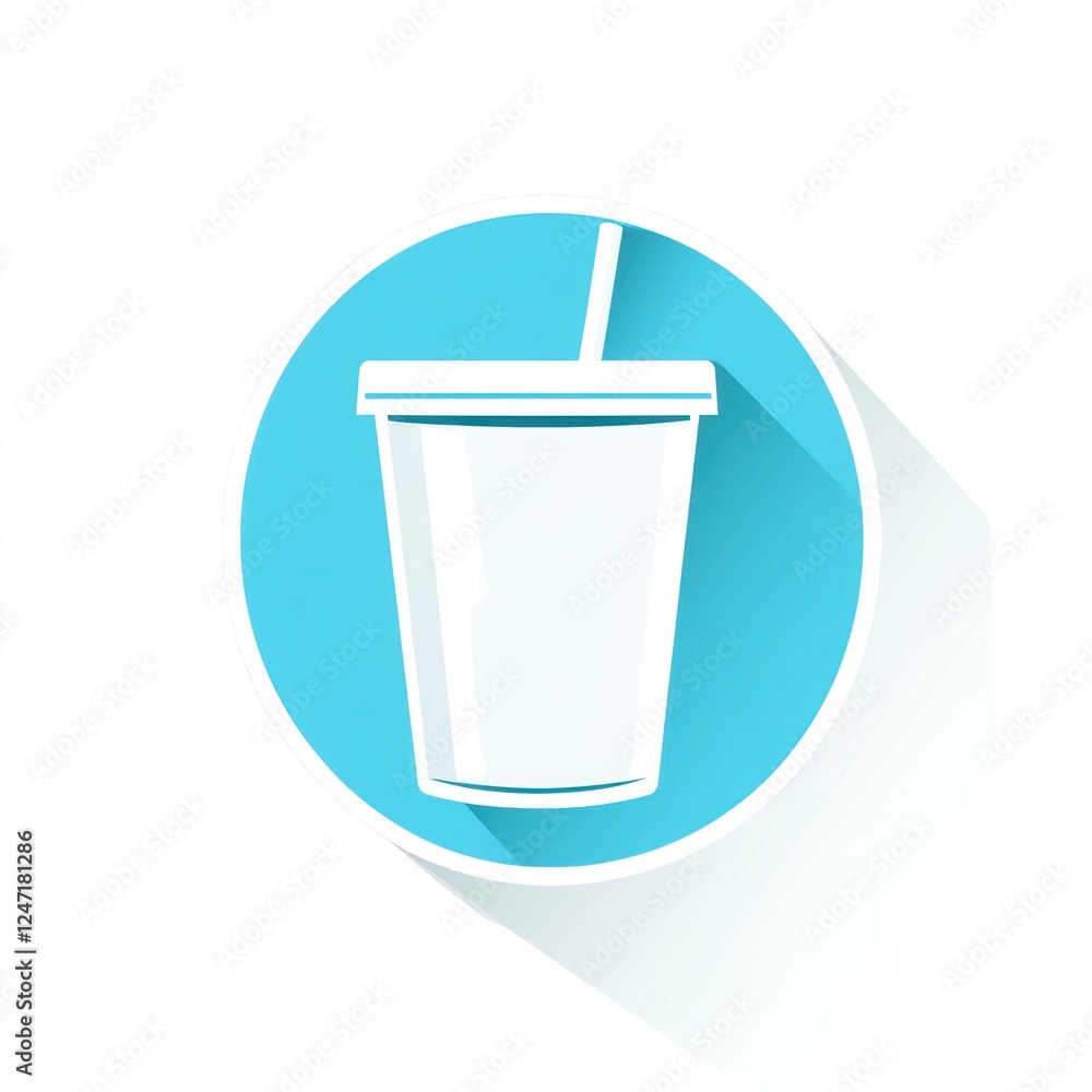 Drink icon with straw in blue circle, simple design, use for website or app project Drink icon with straw in blue circle, simple design, use for website or app project