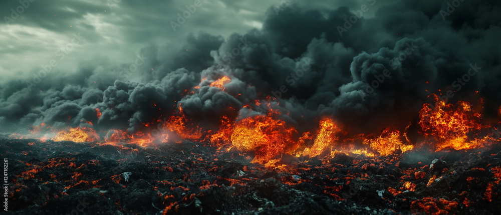 A burning waste heap with red glimmers of fire ins_003 A burning waste heap with red glimmers of fire ins_003