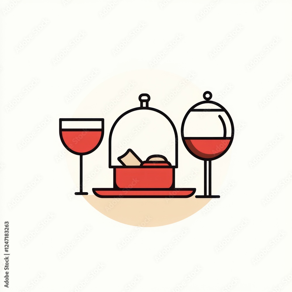Restaurant meal served, two wine glasses. Food presentation for restaurant promotion Restaurant meal served, two wine glasses. Food presentation for restaurant promotion