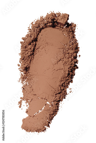  Swatch texture of brown loose powder for face makeup on an isolated white background. For dark skinned women. Eye shadow or sculptor or bronzer