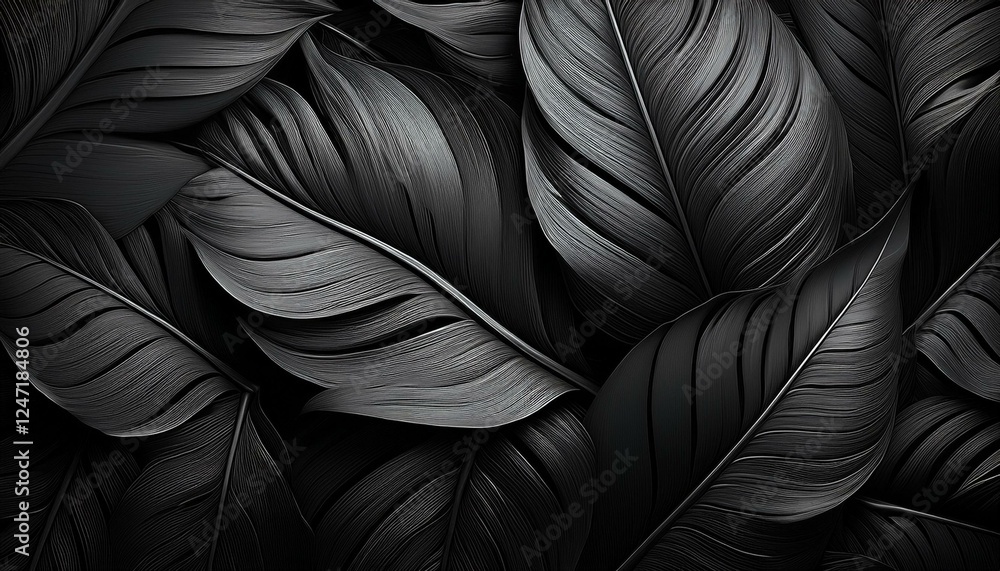 Textures of abstract black leaves for tropical leaf background. Flat lay, dark nature concept, tropical leaf, digital ai Textures of abstract black leaves for tropical leaf background. Flat lay, dark nature concept, tropical leaf, digital ai