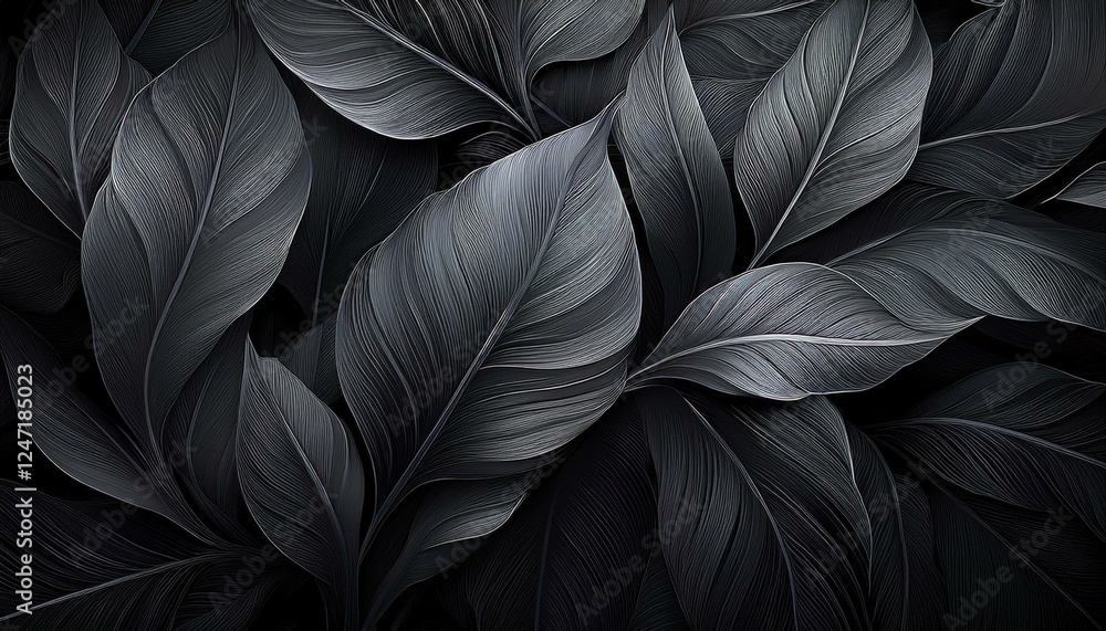 Textures of abstract black leaves for tropical leaf background. Flat lay, dark nature concept, tropical leaf, digital ai Textures of abstract black leaves for tropical leaf background. Flat lay, dark nature concept, tropical leaf, digital ai