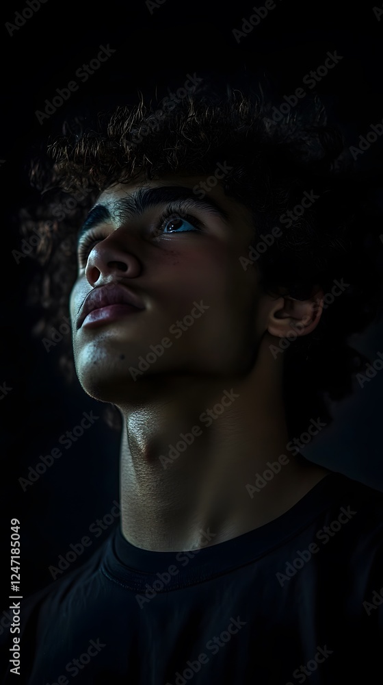 Minimalist photography, side view of a young man with curly hair
Minimalist photography, side view of a young man with curly hair