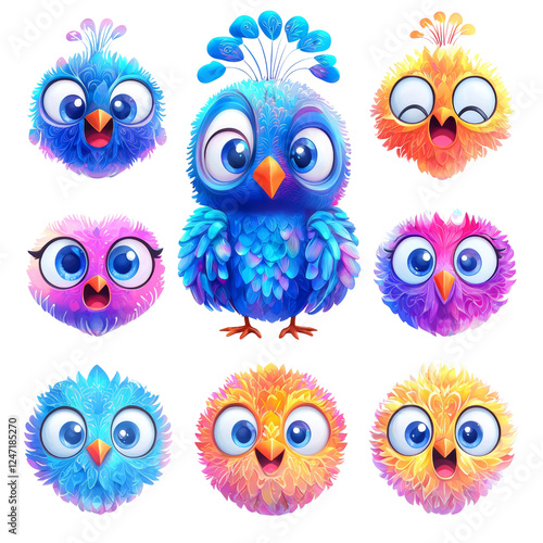 Wallpaper Mural Colorful Cartoon Birds with Cute Expressions and Bright Feathers for Fun Designs Torontodigital.ca