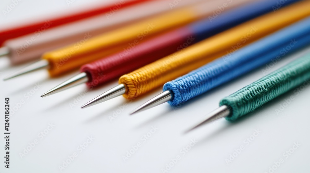 Isolated image of a set of knitting needles on a clean white surface, great for promoting knitting accessories. Isolated image of a set of knitting needles on a clean white surface, great for promoting knitting accessories.