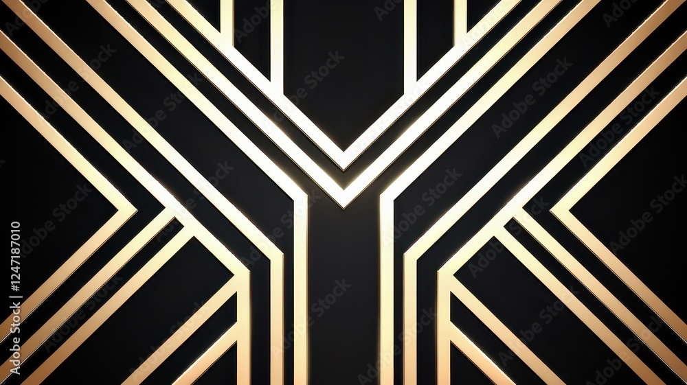 Abstract geometric pattern featuring bold gold lines against a black background, creating a striking modern design. Abstract geometric pattern featuring bold gold lines against a black background, creating a striking modern design.
