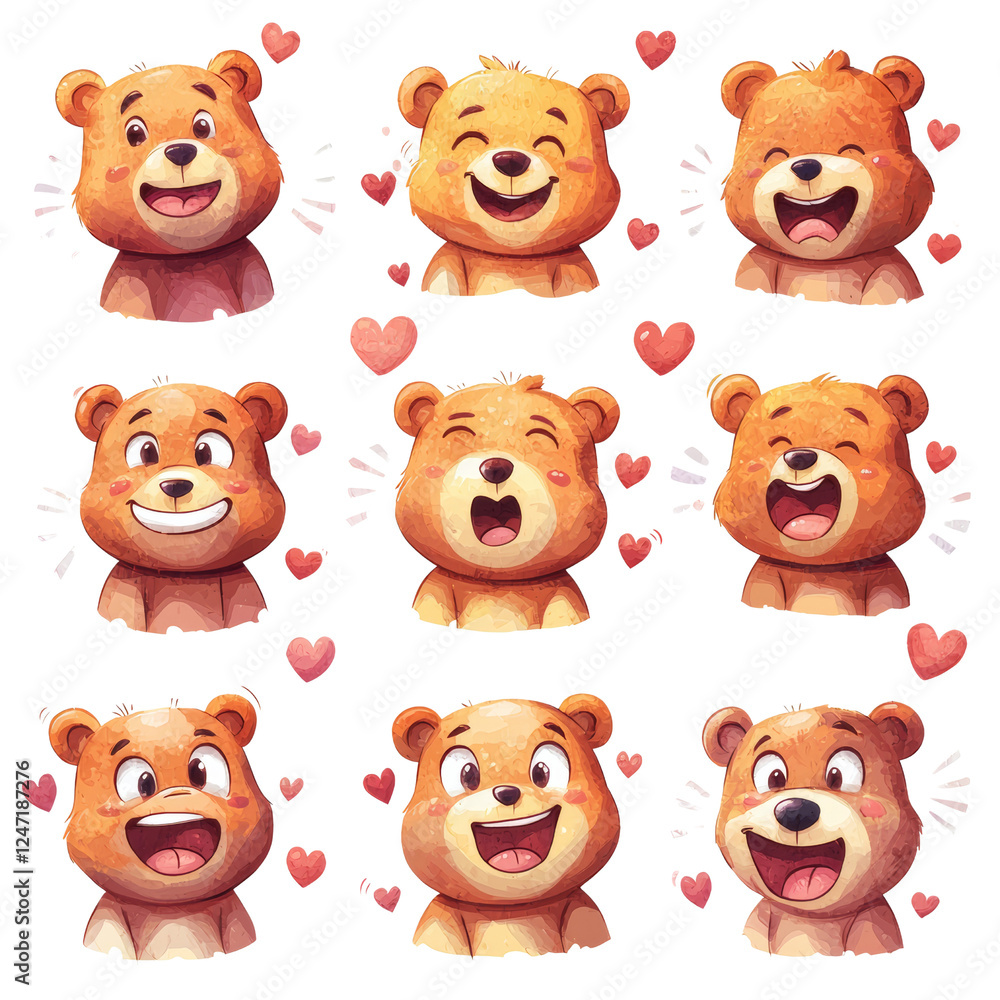 Cute Bear Emoji Collection with Various Expressions and Heart Decorations Cute Bear Emoji Collection with Various Expressions and Heart Decorations