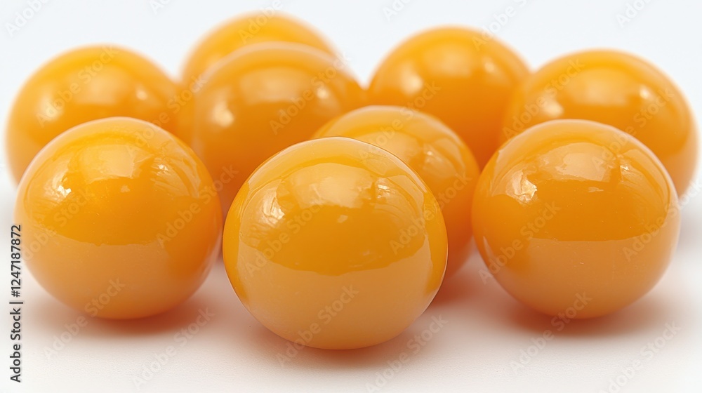 A cluster of shiny, orange spheres resembling glossy balls. A cluster of shiny, orange spheres resembling glossy balls.