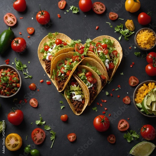 A heart-shaped taco arrangement, perfect for showing love for tacos on National Taco Day.