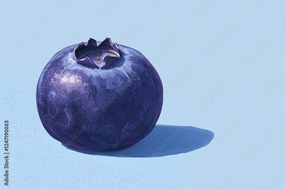 Single Blueberry On A Light Blue Background Single Blueberry On A Light Blue Background